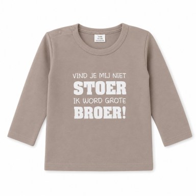 shirtje, tekst, Aankondiging zwangerschap, bedrukt, beige, stoer, broer, wit